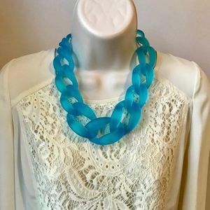 Translucent Resin Blue Aqua Chunky Link Necklace